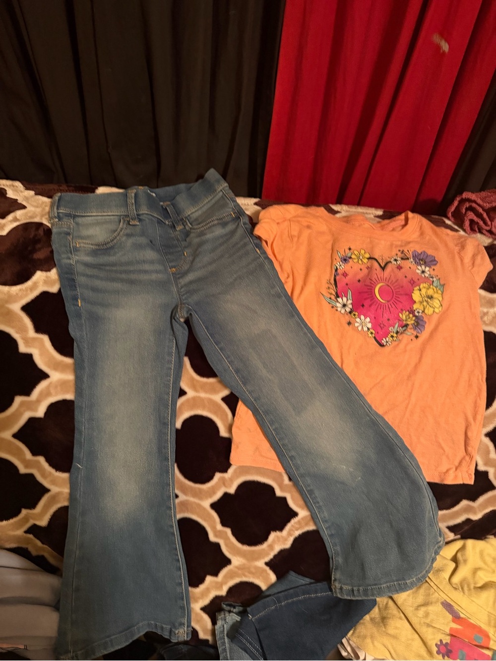 The Children's Place Light Blue Flare Jeans with Peach Heart Tee